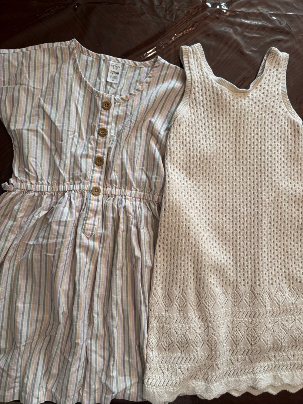 Lot of 2 Carter'/ OshkoshPastel Striped Button-Front Dress with Ivory Knit Dress